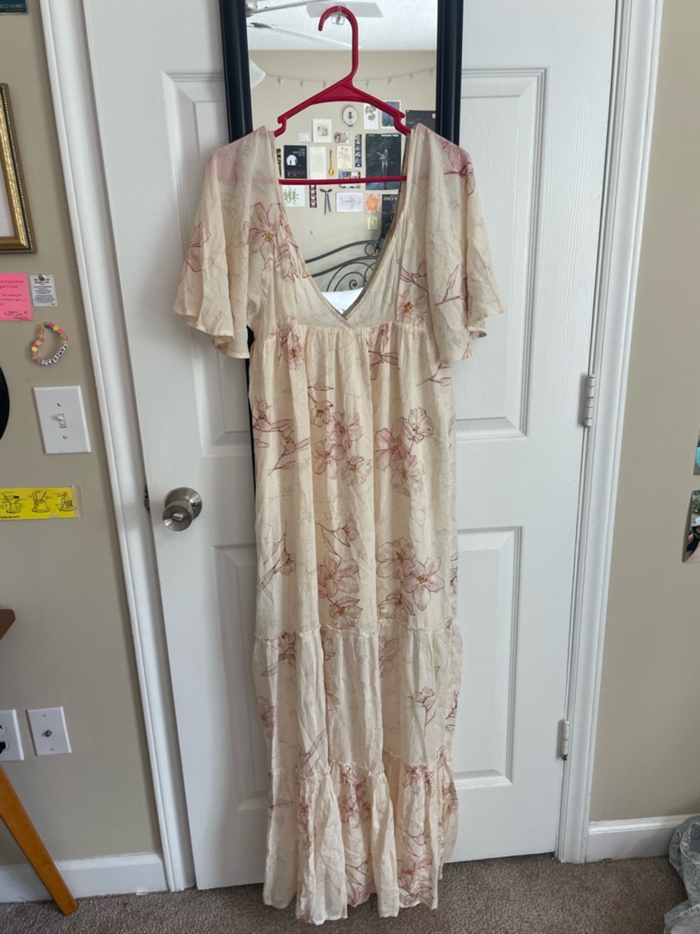Billabong Cream Maxi Dress with Pink Floral Print